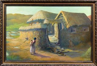 John Jones, (20th century), Woman with Baby in Front of Adobe House