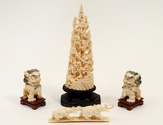 GROUP OF FOUR CARVED IVORY ARTICLES