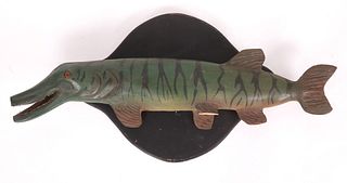 A Large Folk Art Carved Gar Fish