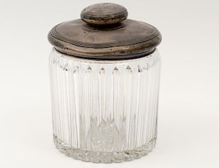 STERLING SILVER AND GLASS VANITY JAR