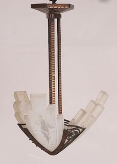 A French Art Deco Wrought Iron Chandelier