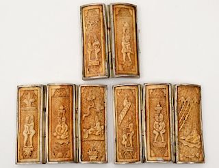 GROUP OF EIGHT CARVED BONE EROTIC PANELS
