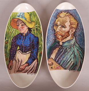 A Pair Of Italian Pottery Platters, After Van Gogh