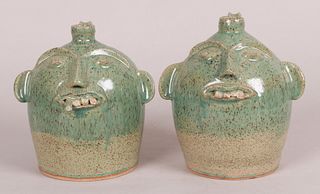 A Pair of Southern Pottery Face Jugs