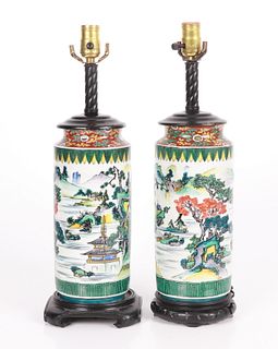 A Pair of Japanese Kutani Porcelain Lamps