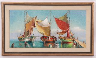 Victor Bruzac, Mid Century Painting, Ships