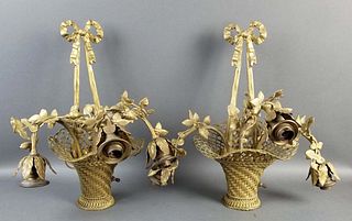 Pair of Late 19th C. Gilt Bronze Basket Shaped Wall
