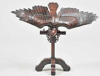 MEIJI STYLE PATINATED BRONZE EAGLE ON STAND
