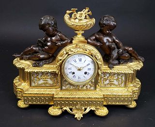 French Gilt & Patinated Bronze Clock by Bollotte Paris,