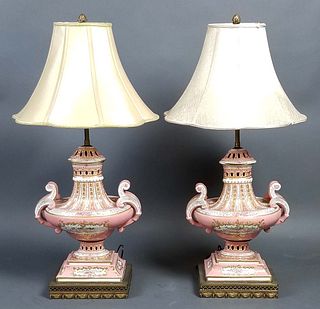 Pair of German Porcelain Lamps, Late 19th C.