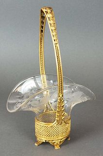 French Baccarat Crystal & Bronze Basket Centerpiece