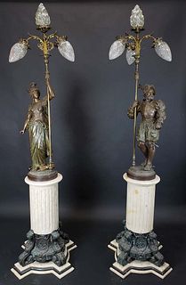 Pair of Neoclassical Four Light Figural Torcheries