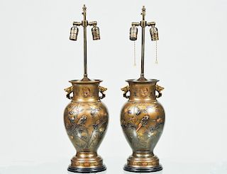 PAIR OF PATINATED AND GILT BRONZE VASES
