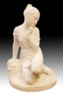 19th C. Large Marble Figure of Woman
