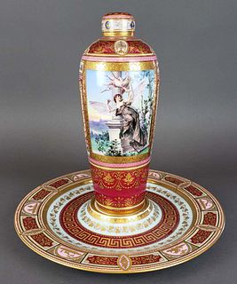 Magnificent Royal Vienna Handpainted Vase & Charger