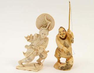 TWO CARVED IVORY FIGURES