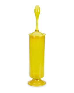 A Blenko-style lidded yellow glass vase