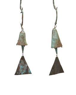 Two Paolo Soleri bronze windbells