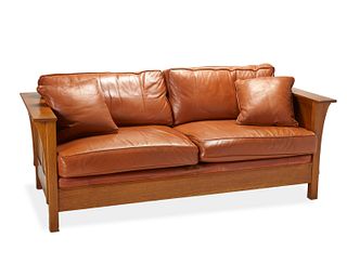 A Contemporary Stickley Prairie-style settle