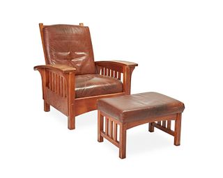A Restoration Hardware Morris chair and ottoman