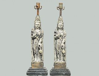 PAIR OF MOLDED COMPOSITION TABLE LAMPS