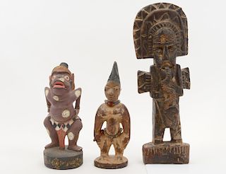 GROUP OF THREE CARVED WOOD FIGURES