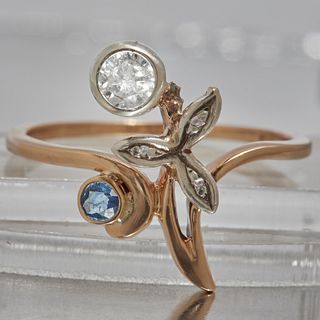 SAPPHIRE AND DIAMOND FLORAL RING