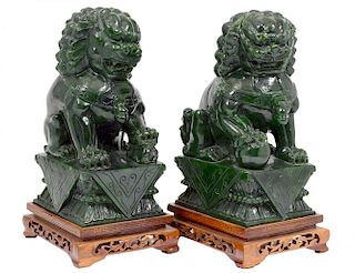PAIR OF SPINACH JADE FU DOGS