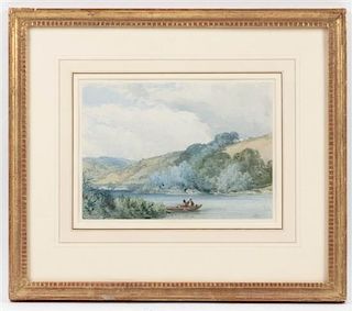* William Callow, (British, 1812-1908), A Boat on a River Near a Bridge