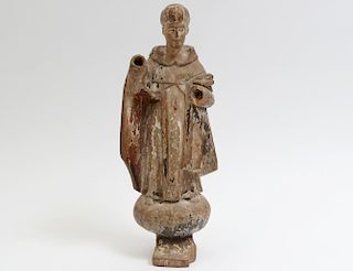 CARVED WOOD FIGURE OF A MONK
