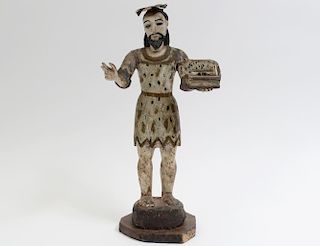 CARVED AND PAINTED WOOD FIGURE OF AMSON