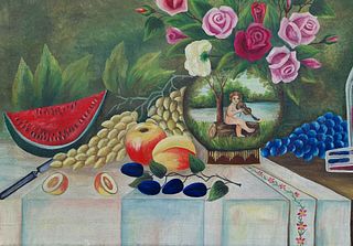FRUITS AND FLOWERS ON A TABLE