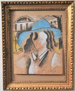 PORTRAIT OF A FACELESS WOMAN IN A BLUE HAT