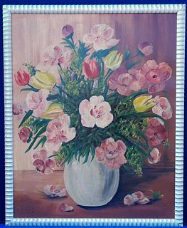 STILL LIFE PAINTING OF FLOWERS IN A POT