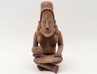 PRE-COLUMBIAN STYLE POTTERY SEATED FIGURE