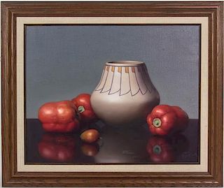* Albert Jackson, (American, 1940-2001), Still Life with Native American Pot and Peppers