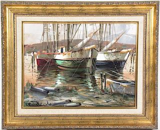 * D'Alessandro, (Italian, b. 1943), Fishing Boats at Harbor