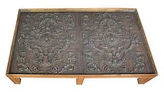 A Pair of Continental Carved Oak Panels Height 18 x length 82 1/4 x width 48 inches.