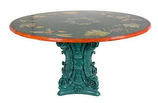 An Italian Simulated Pietra Dura Top Table Height 29 1/2 x diameter 59 1/2 inches.