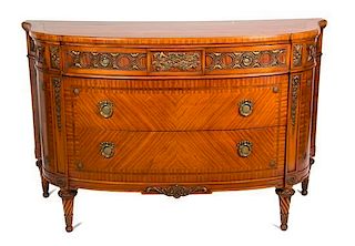A Louis XVI Style Gilt Metal Mounted Parquetry Commode Height 35 1/4 x width 56 x depth 24 inches.