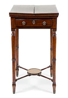 A Regency Mahogany Fold Top Games Table. Height 32 x width 19 x depth 17 1/2 inches.