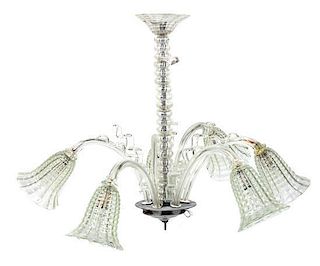 A Murano Glass Six-Light Chandelier Height 24 x width 36 inches.