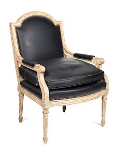 A Louis XV Style Painted Fauteuil Height 39 inches.