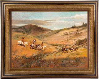 * Artist Unknown, (20th century), Native Americans on Horseback in a Landscape