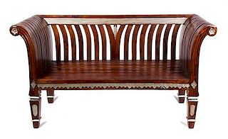 A Regency Style Mahogany Bench Height 33 3/4 x length 60 1/4 x depth 23 1/4 inches.