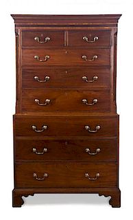 A George III Mahogany Inlaid Chest on Chest Height 75 x width 42 x depth 21 inches.