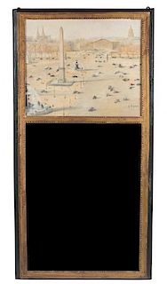 A Neoclassical Style Trumeau Mirror Height overall 59 x width 30 1/2 inches; dimensions of painting 20 1/2 x 24 3/4 inches.