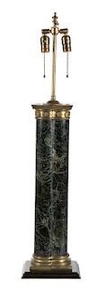 A French Empire Style Gilt Bronze Mounted Marble Table Lamp Height 38 inches.
