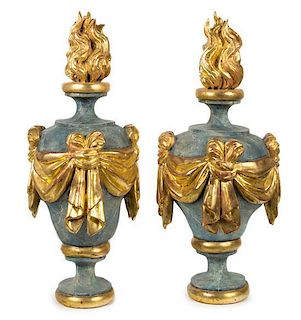 A Pair of Italian Parcel Gilt Carved Wood Cassolettes Height 31 inches.
