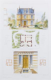 A Collection of Nine French Architectural Engravings, 20TH CENTURY, depicting architectural elevations.